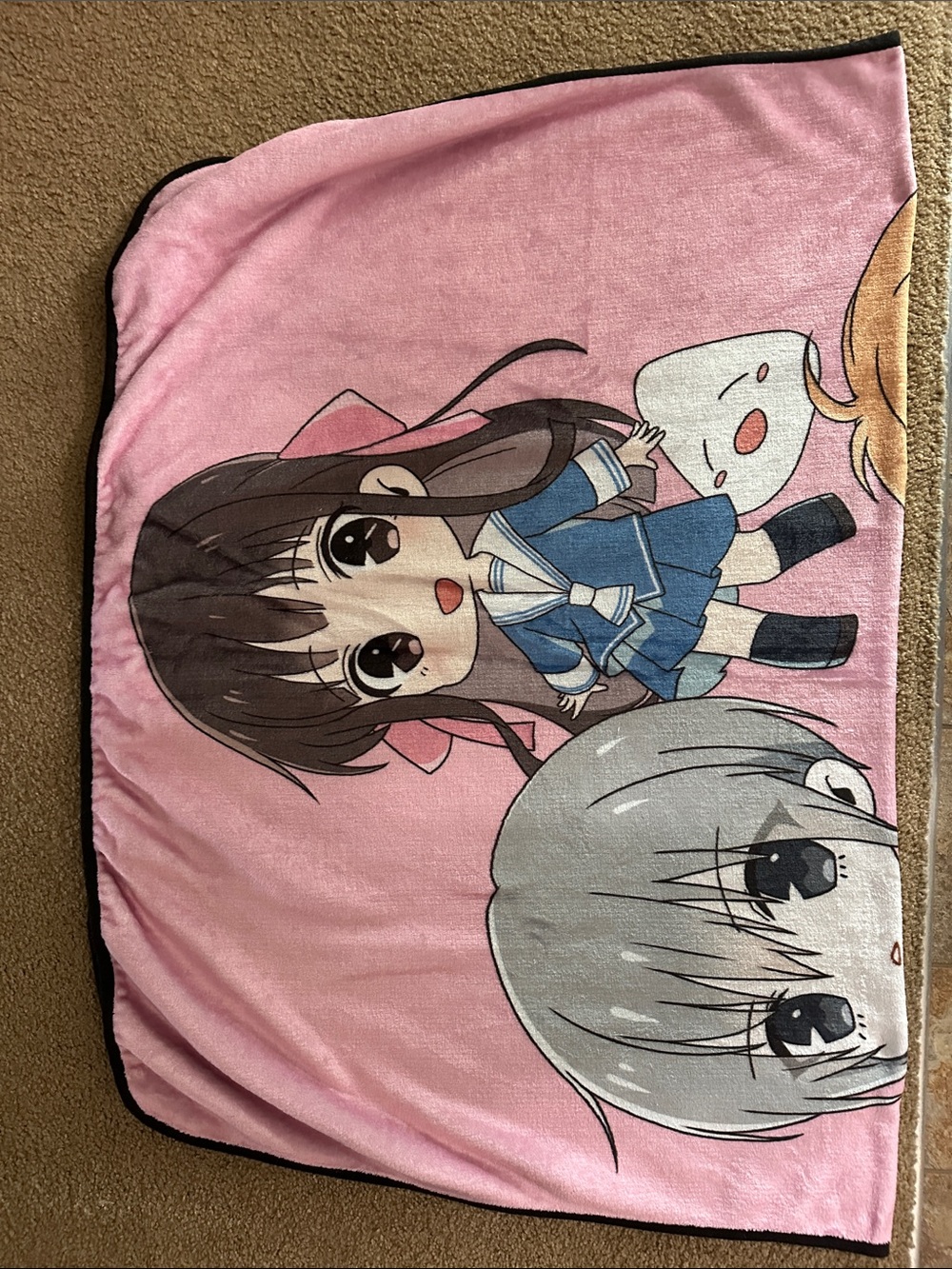 Cute Pink Anime Character Throw Blanket with Schoolgirl Design